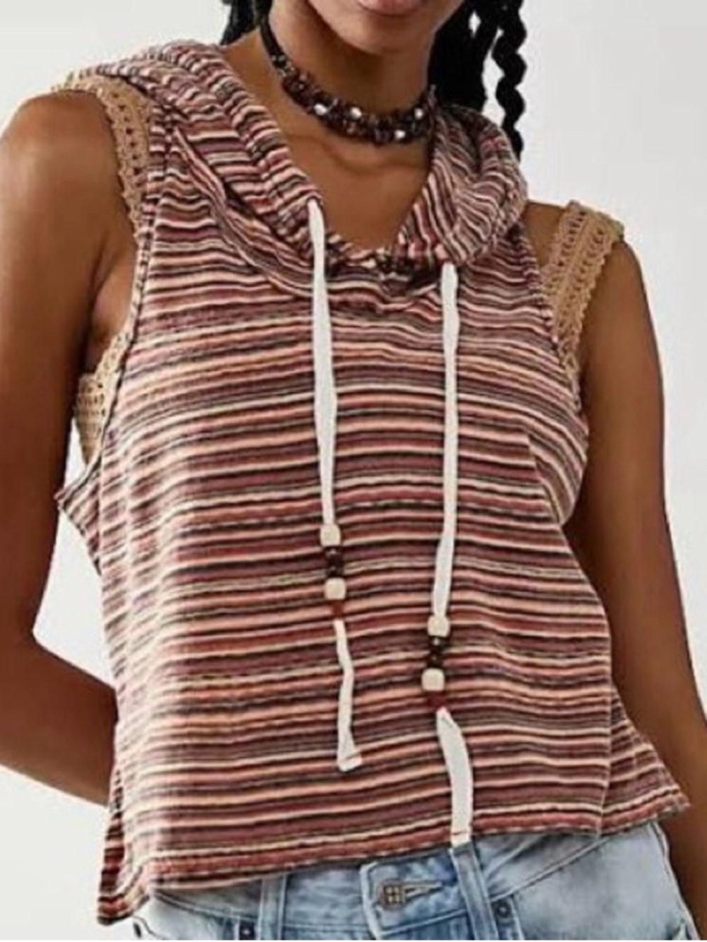 We The Free Striped Sleeveless Hoodie Tank Top - Rust Multi